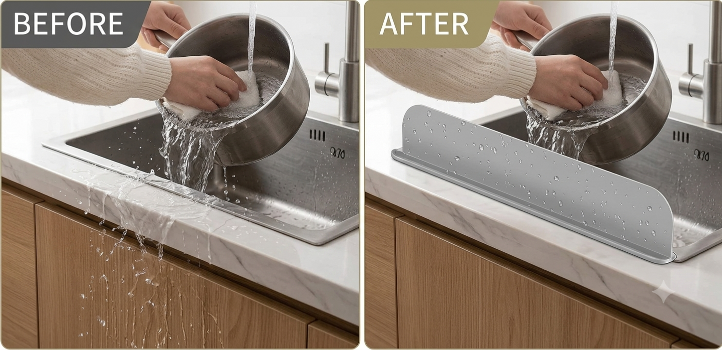 Silicone Sink Splash Guard with Suction Cups | Flexible Water Stopper