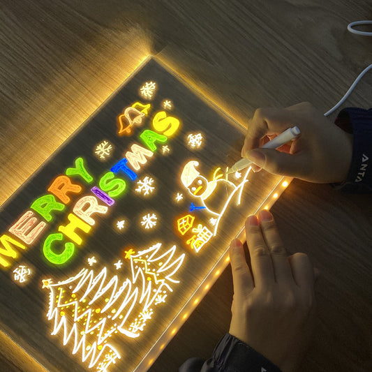 LED Light-Up Writing Board 20×30 cm Acrylic Message Pad with Stand Colorful